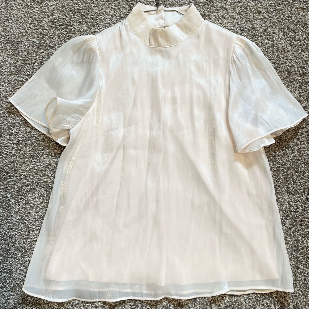 LC Lauren Conrad flutter sleeve top cream shimmer NWT